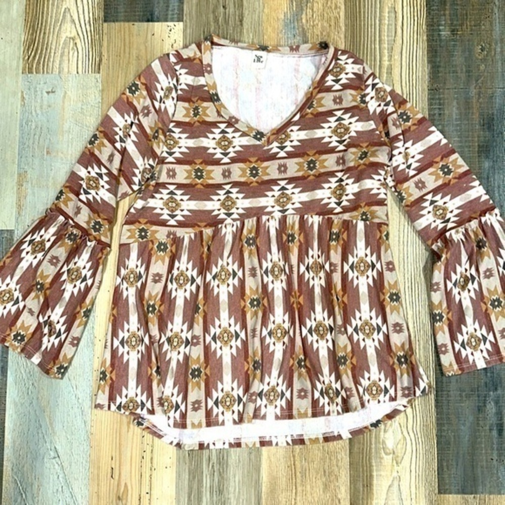 Aztec babydoll ruffle top